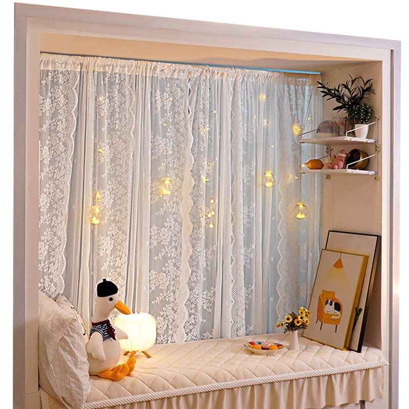 新款 透光不透人纱帘小窗户窗帘布2024年卧室简易成品法式蕾丝少