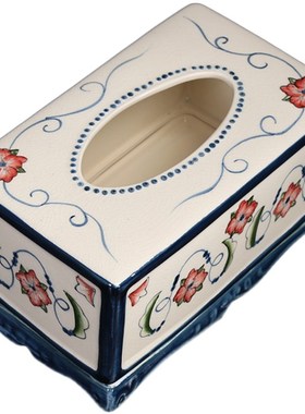 创意彩绘纸巾盒新中式烟灰缸陶瓷摆件客厅茶几样板间抽纸盒收纳盒