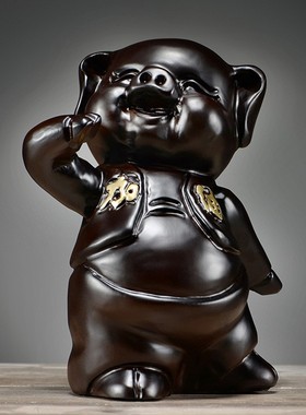 黑檀木雕猪摆件努力加油猪十二生肖可爱动物实木家居送礼品工艺品