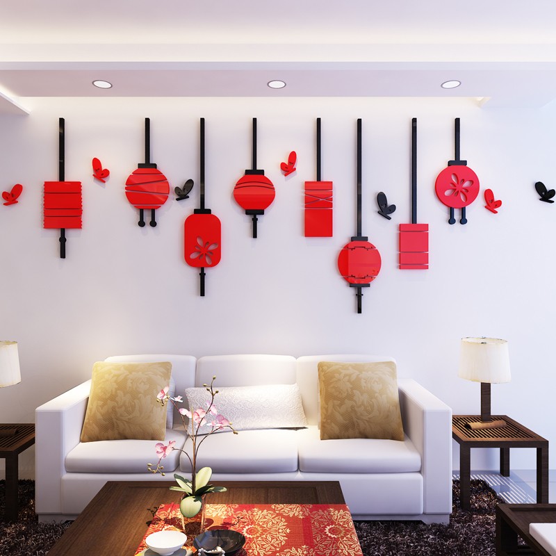 中国风3d立体墙贴画客厅沙发电视背景墙壁贴画婚庆亚克力浪漫贴画