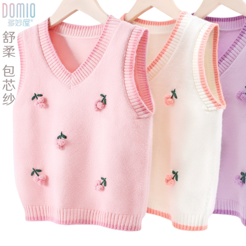 女童马甲儿童春秋新款毛衣针织衫女孩加绒保暖毛线衣打底大童背心