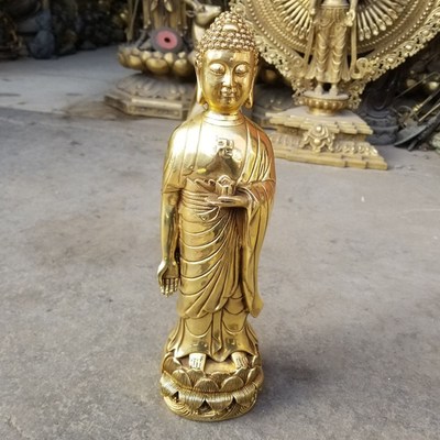 纯铜南无阿弥陀佛像接引佛摆件家居供奉属猪属狗本命佛摆设