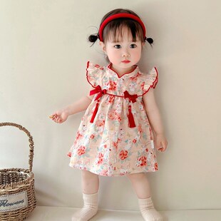 婴儿连衣裙女宝宝周岁礼服红色公主裙满月百天女孩抓周宴汉服裙子