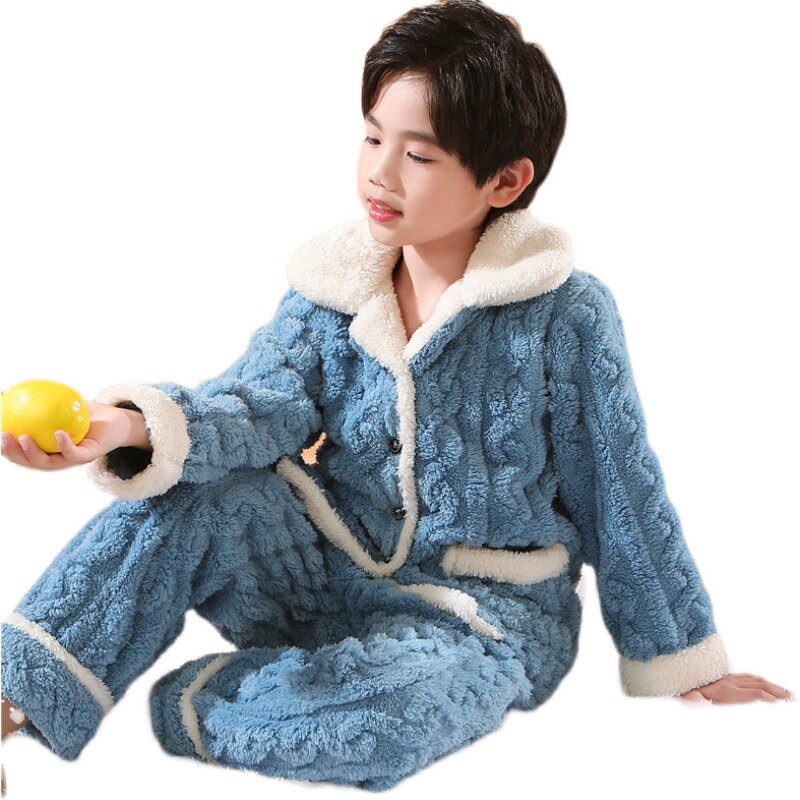 儿童睡衣秋冬季加厚男童法兰绒小孩宝宝女中大童加绒珊瑚绒家居服