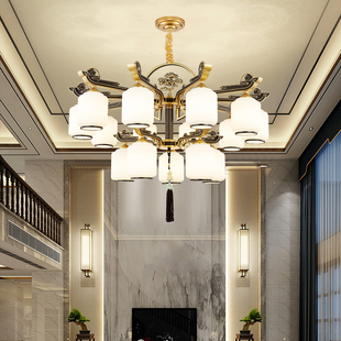 新中式吊灯客厅灯中国风LED轻奢大气餐厅卧室别墅复式楼梯灯具