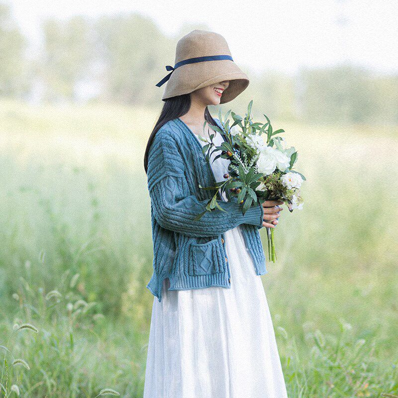 【7折出清】短款针织开衫2023新款大V领宽松针织衫毛衣外套女早秋