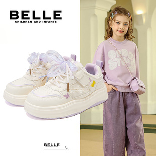 公主风小白鞋 百丽儿童板鞋 魔术贴蝴蝶结校园时尚 新款 女童2025冬季