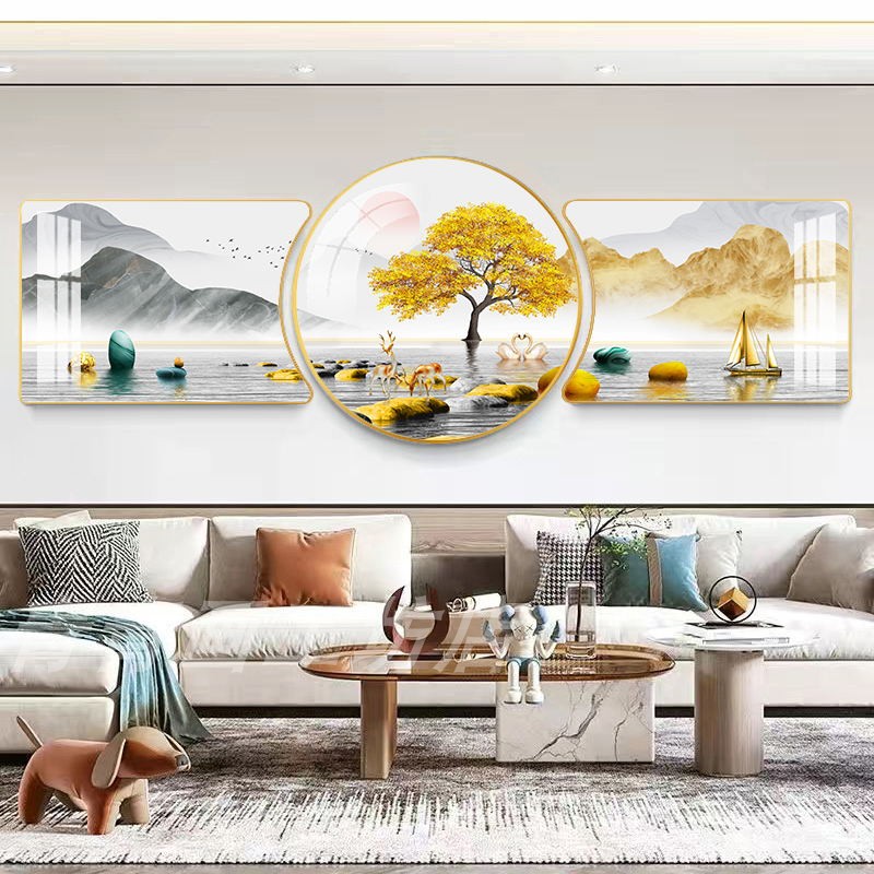家庭装饰画客厅沙发背景墙挂画现代简约轻奢三联画晶瓷墙壁画图片
