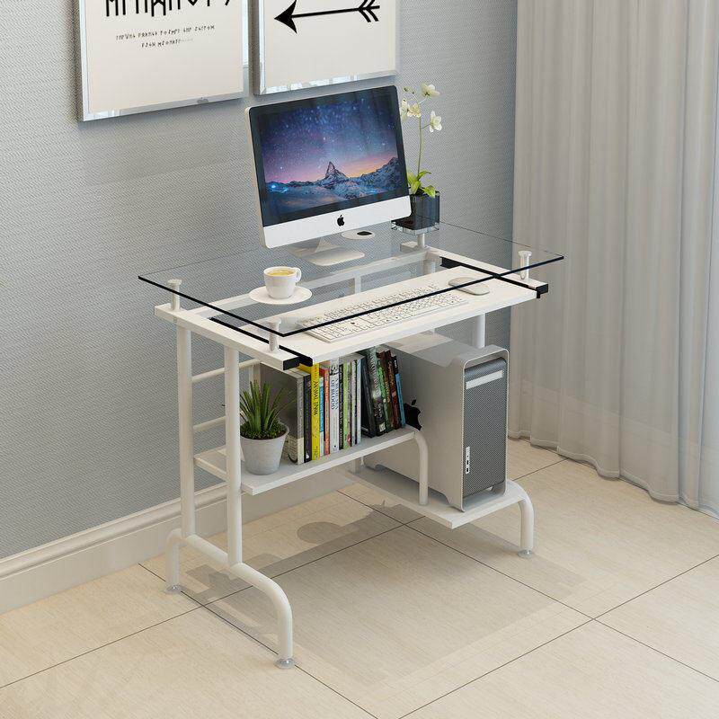 钢化玻璃电脑台式桌家用小型笔记本简约书桌可移动卧室工作办公桌