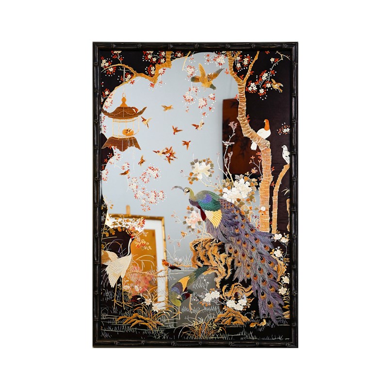 孔雀神鸟中古e镜子中式画国风艺术品送礼画装饰镜书房客厅玄关挂图片