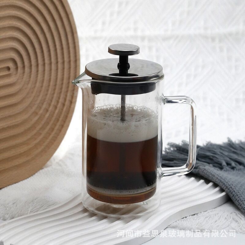 不锈钢304法压壶美式泡咖啡壶家用泡茶壶冲茶器双层直身咖啡壶