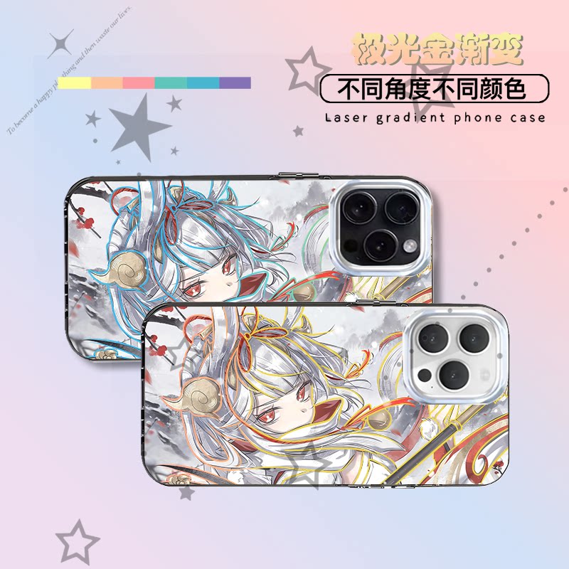 公孙离二次元新款适用苹果iphone华为荣耀VIVO小米红米OPPOIQOO真我一加轻磨砂全包防摔极光金渐变手机壳图片