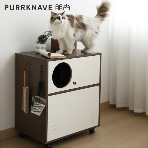 PurrKnave朋内法式奶油风猫厕所猫家具猫砂盆超大号防外溅猫柜