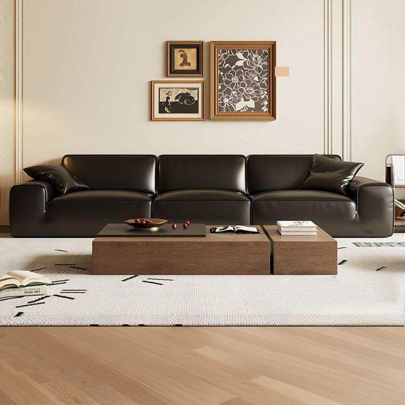 意式简约猫抓皮大黑牛沙发2025新款客厅直排黑色真皮沙发轻奢高端