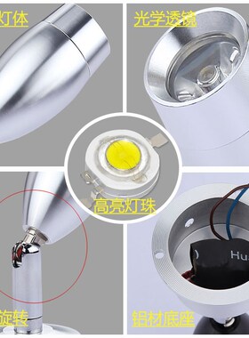 黑色led明装小射灯12V伏珠宝酒柜台吧台1W3W免开孔迷你彩色聚光灯