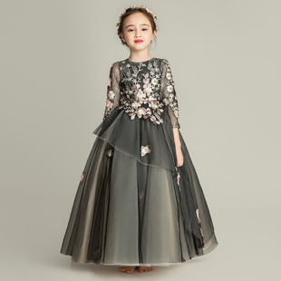 女童公主裙晚礼服蓬蓬裙儿童钢琴演出服生日小花童婚纱洋气秋冬季