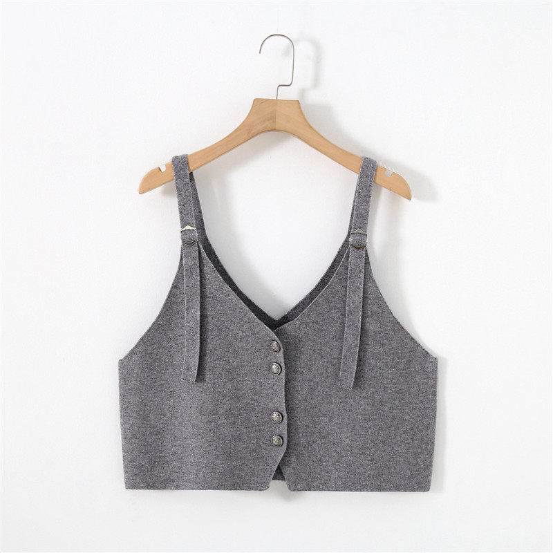 网红针织马甲秋季新款外搭叠穿调节短款V领毛衣背心吊带开衫