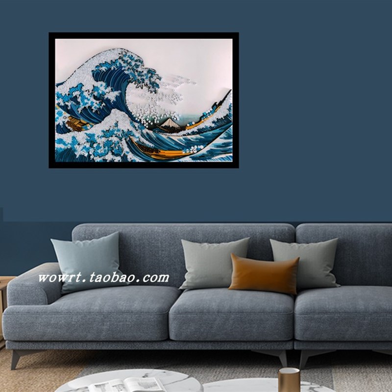 包邮海浪神奈川冲浪里浮世绘衍纸手工纸艺立体装饰画材料包A3套装