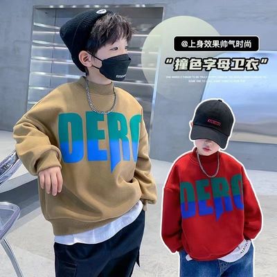 2024新款男童卫衣加绒儿童一体绒上衣中大童冬装半高领打底衫保暖