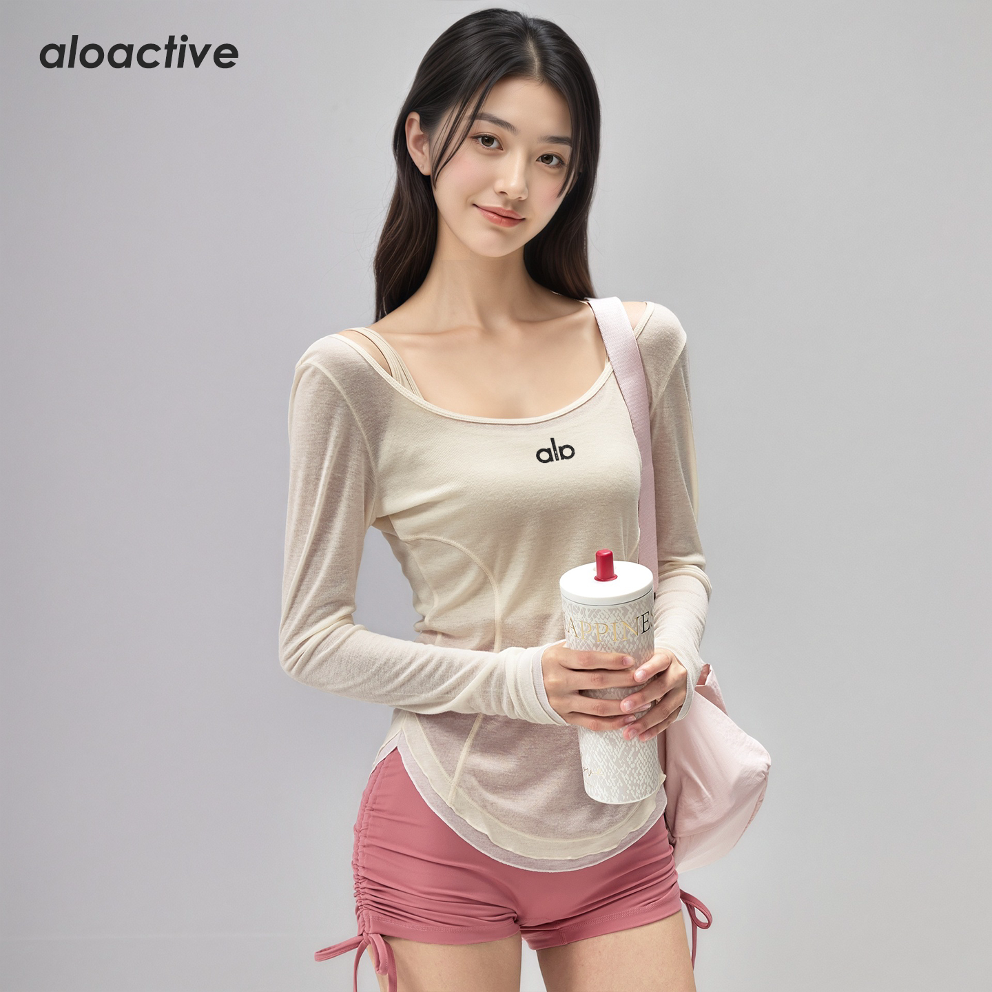 ALOACTIVE瑜伽服长袖女宽松休闲透气性感罩衫T恤运动健身训练衣