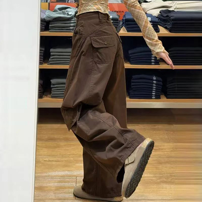 棕色美式工装裤女款秋冬季阔腿裤