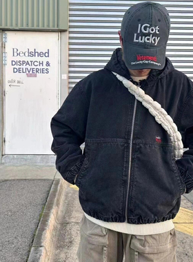 MADLAB S家秋冬 水洗做旧 字母刺绣Logo夹克拉链棉服外套夹克开衫