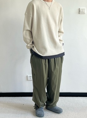 OAK日本限定 蜂窝状华夫格材质针织户外休闲宽松圆领卫衣长袖男