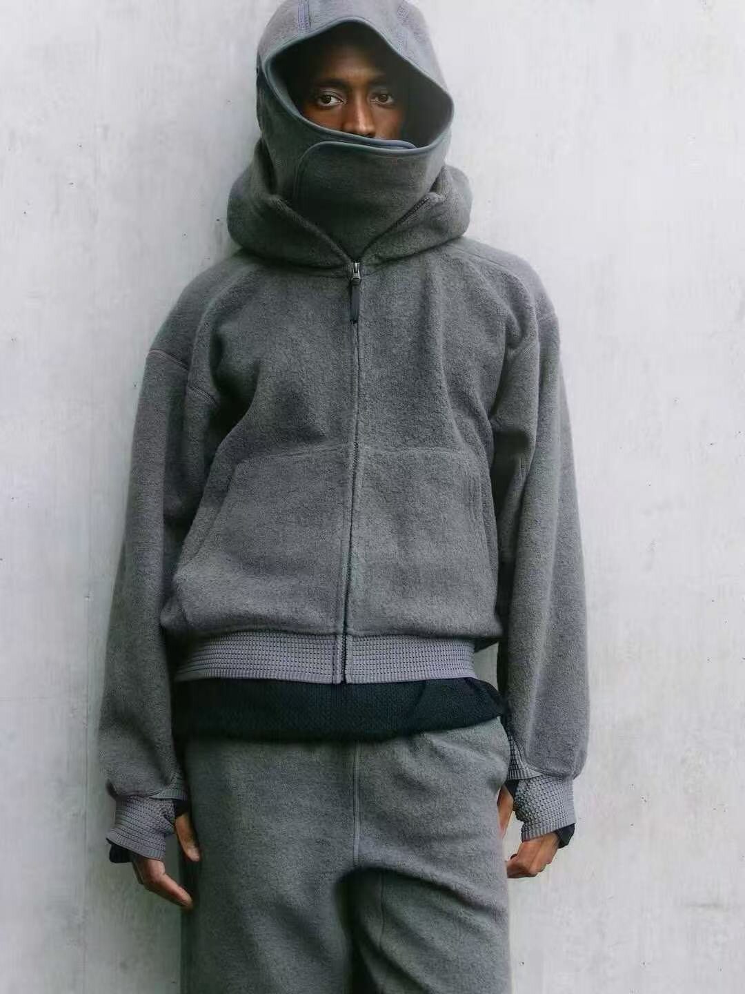 GDW 稳赢秋冬雪花绒毛呢加绒连帽拉链卫衣外套套装雨花绒阔腿卫裤