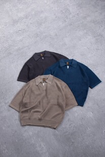 BATONER亚麻针织日产老钱风POLO日本新晋线品牌 BEAMS 短袖毛衣男