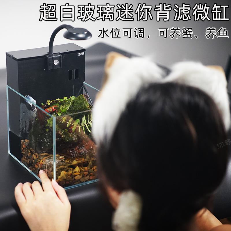 沐野小贝迷你背滤微缸小型珊瑚海水缸螃蟹缸水陆微景观苔藓生态缸