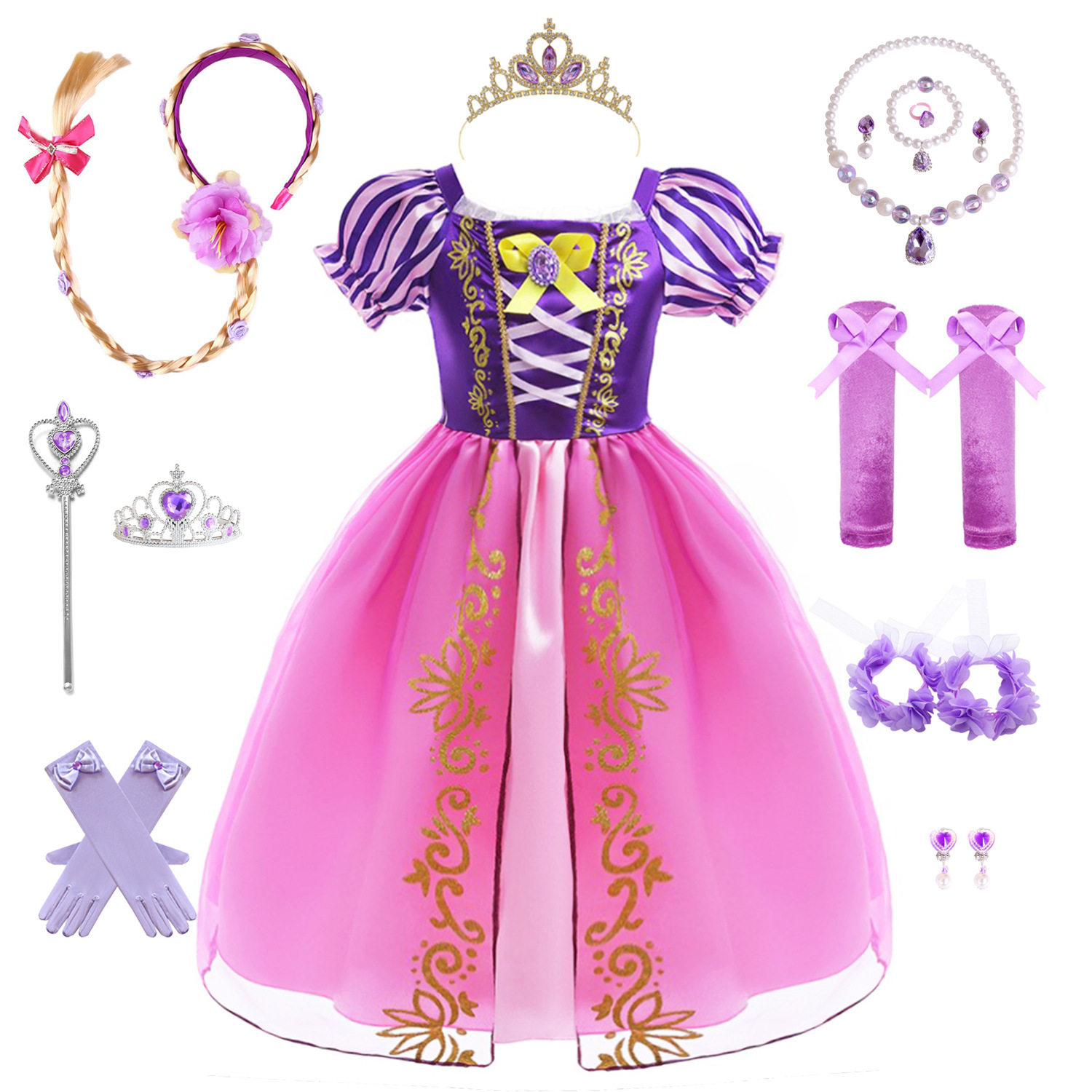 长发公主演出服乐佩公主裙子女童生日礼服迪士尼cosplay服装儿童