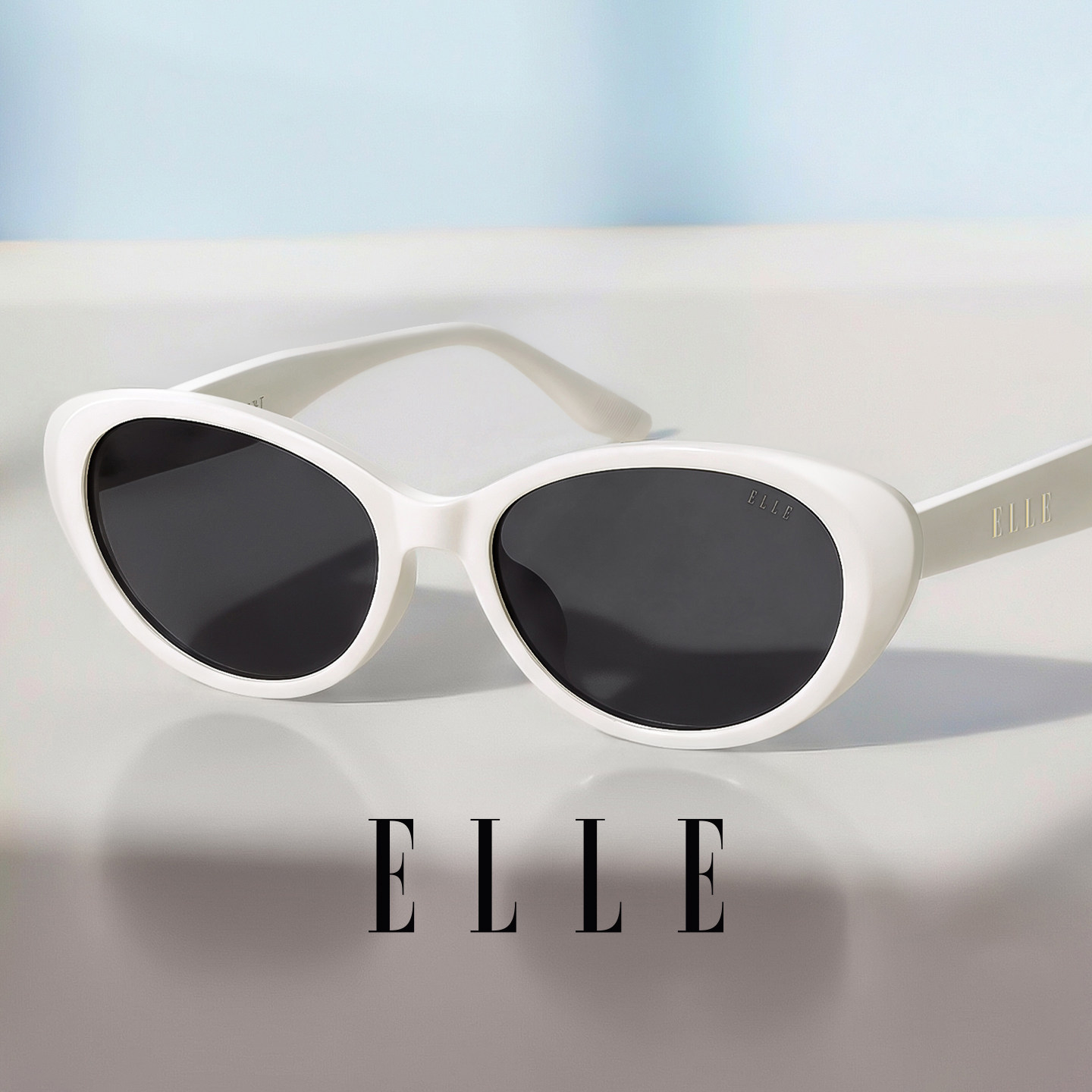 ELLE高级感猫眼白框墨镜女款防紫外线UV400遮阳防晒太阳眼镜3001