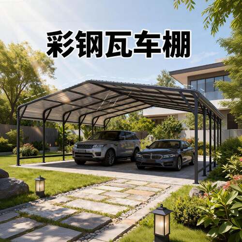 户外彩钢瓦车棚20*30FT停车棚家用室外汽车新能源车充电桩棚
