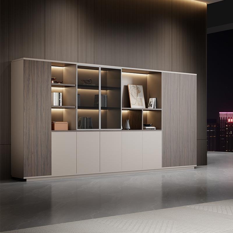 文件柜木质办公室书柜老板桌背景柜玻璃门隔断靠墙可家具储物家具