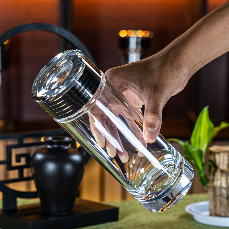 东海水晶茶杯男士泡茶车载高端商务耐高双层水晶玻璃杯礼盒装定制