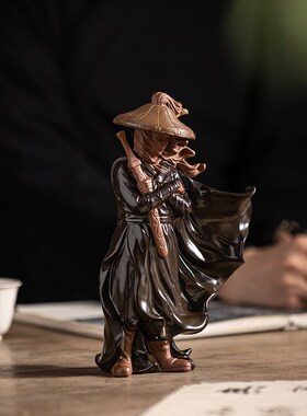 中式禅意江湖故人古风侠客剑客人物陶瓷摆件大假山鱼缸造景装饰品