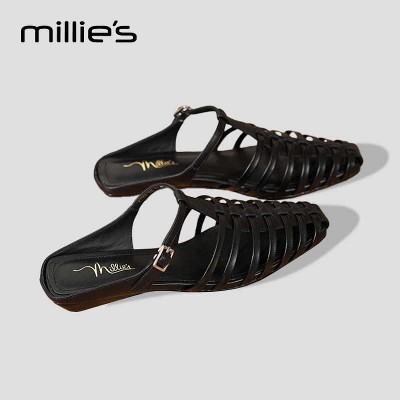 MILLIE'S/妙丽真皮包头拖鞋