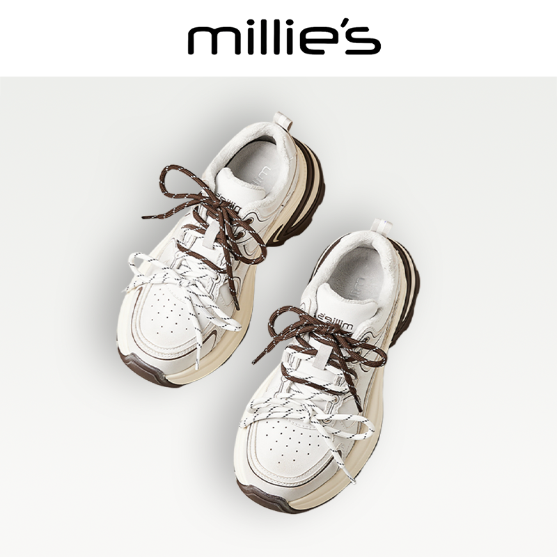 MILLIE'S/妙丽真皮厚底老爹鞋女