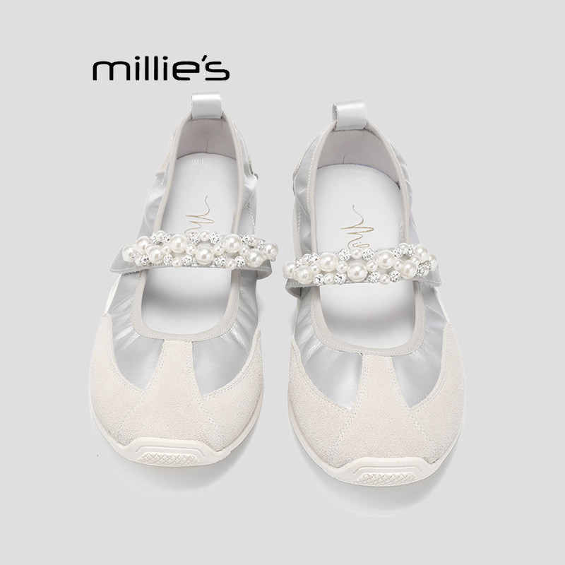 MILLIE'S/妙丽珍珠玛丽珍鞋女2026新品厚底一字扣芭蕾风浅口单鞋Q,女鞋,浅口单鞋,淘宝优惠券,粉丝福利购,淘宝优惠卷