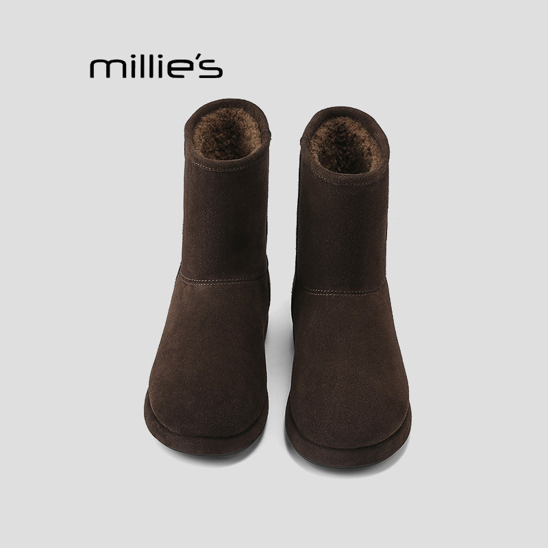 MILLIE'S/妙丽冬季新款平底真皮东北棉靴简约加绒百搭雪地靴女靴Q,女鞋,棉鞋,淘宝优惠券,粉丝福利购,淘宝优惠卷