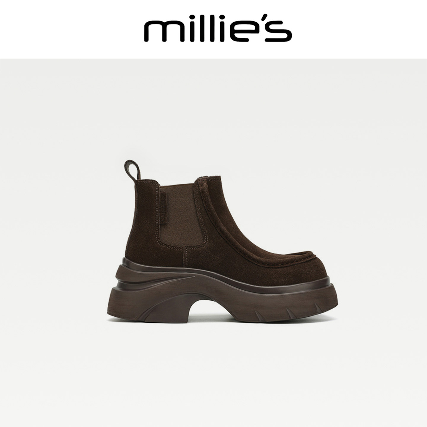 MILLIE'S/妙丽2026新款秋冬复古弹力马丁靴绒布舒适厚底时装靴CZ