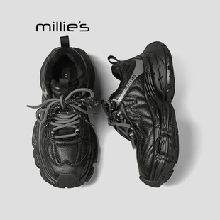 冬款 妙丽黑色厚底老爹鞋 加绒款 百搭炸街休闲鞋 MILLIE 做旧潮鞋