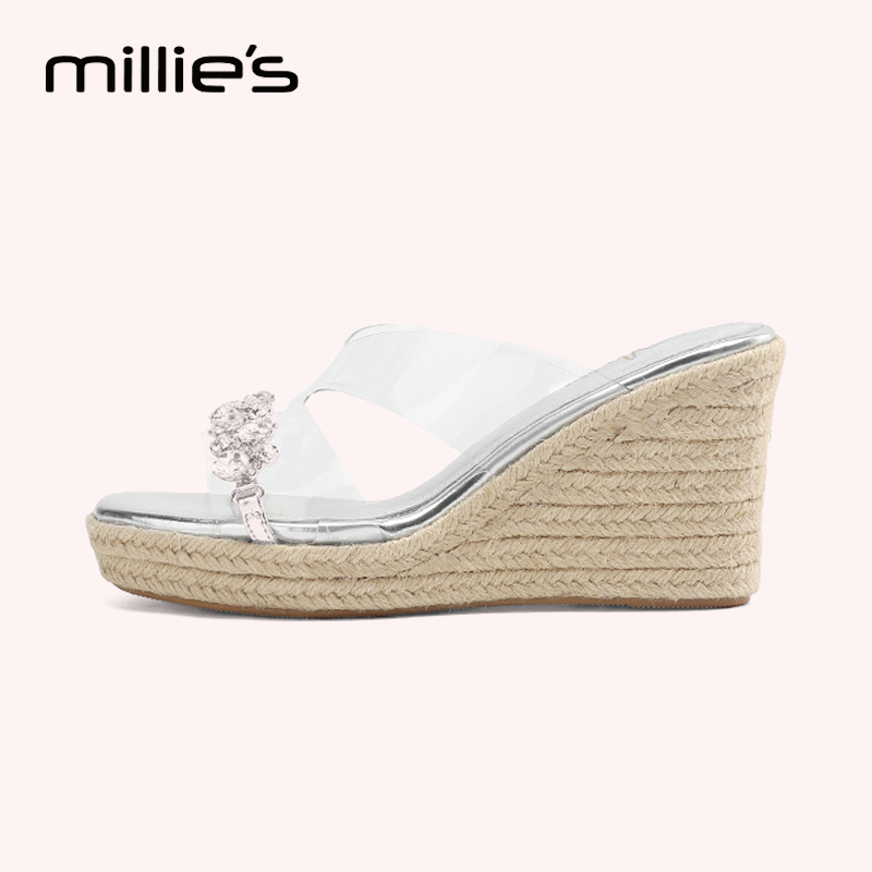 MILLIE'S/妙丽露趾粗跟凉拖鞋