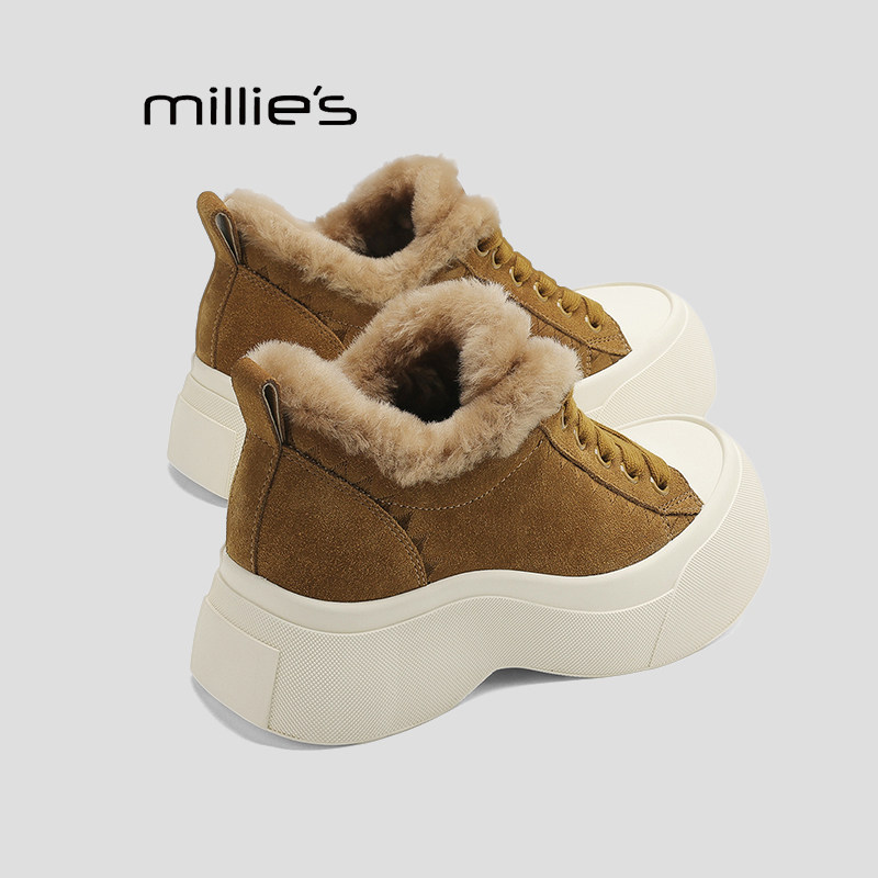 MILLIE'S/妙丽女鞋加绒板鞋冬季新款加绒保暖棉鞋增高休闲鞋女鞋Q,女鞋,时尚休闲鞋,淘宝优惠券,粉丝福利购,淘宝优惠卷