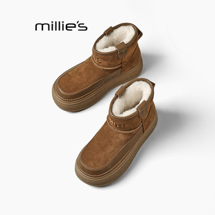 加绒保暖厚底切尔西靴Z 妙丽焦糖色翻毛皮短靴女冬季 MILLIE