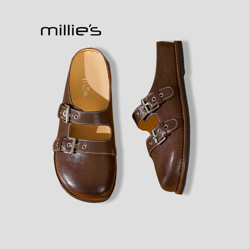 MILLIE'S/妙丽勃肯半拖鞋女夏外穿绝美百搭防滑增高软底包头拖P