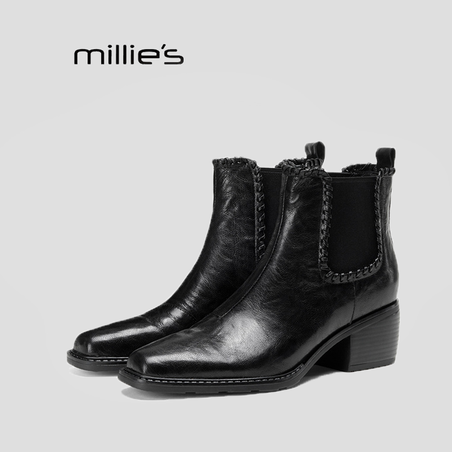 MILLIE'S/妙丽真皮加绒时装靴女
