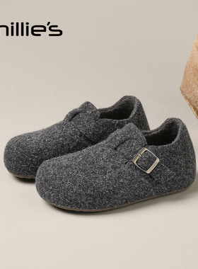 MILLIE'S/妙丽休闲灰色毛绒勃肯鞋女加绒懒人不累脚平底百搭棉鞋Z