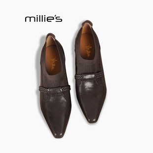 MILLIE'S/妙丽秋冬款深口单鞋2025秋季新款女鞋小方头真皮小皮鞋Q