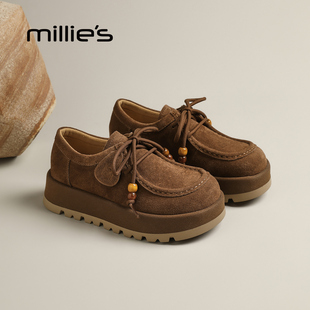 MILLIE'S/妙丽全包勃肯鞋女鞋2026秋新款复古系带真皮时尚休闲鞋Q